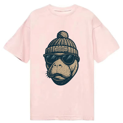 Jacksonville Manatee wearing Jacksonville beanie with pom pom and wayfarer - Classic T-shirt
