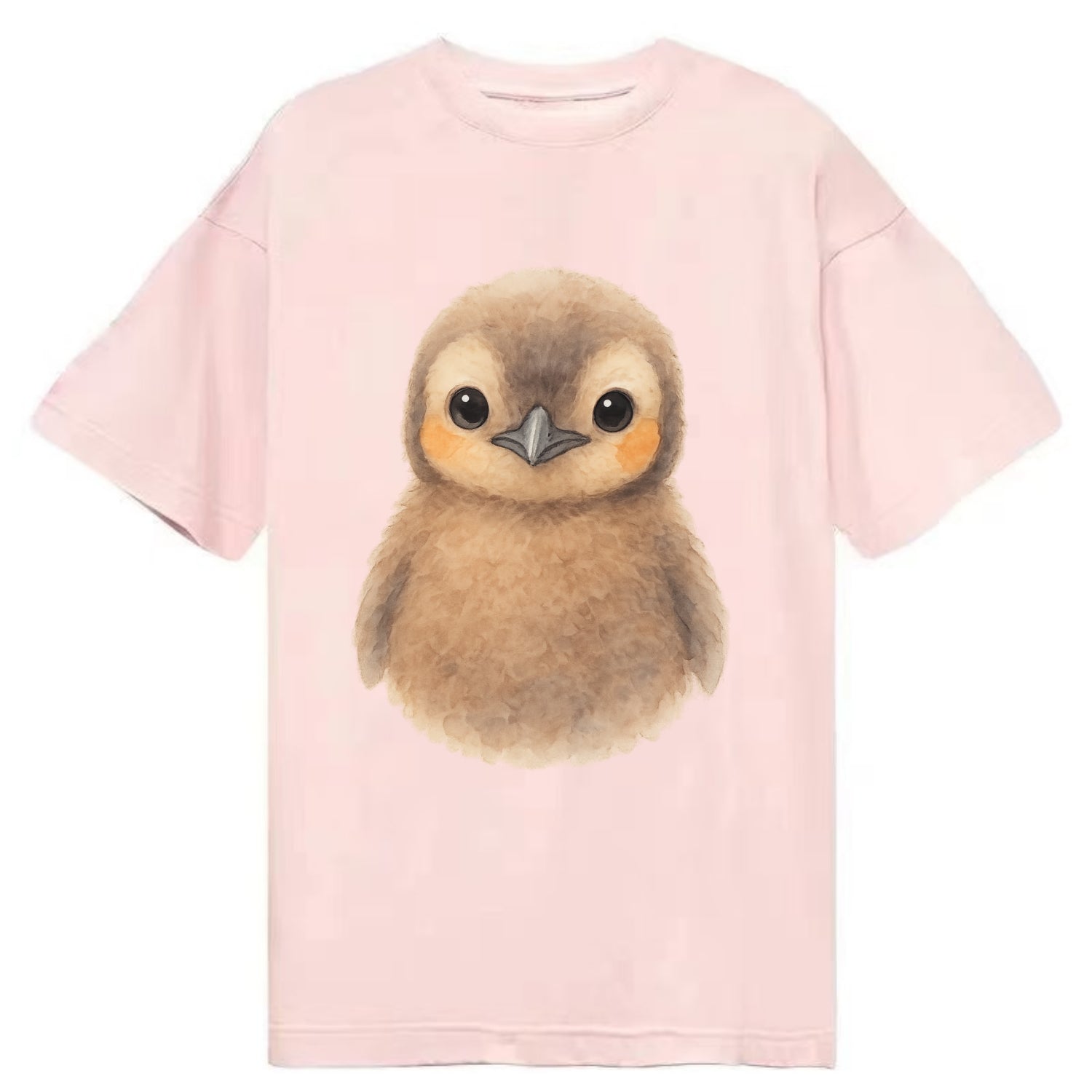 Baby King Penguin - orange cheek patches, fluffy brown, large eyes, front-facing, - Classic T-shirt - Pink
