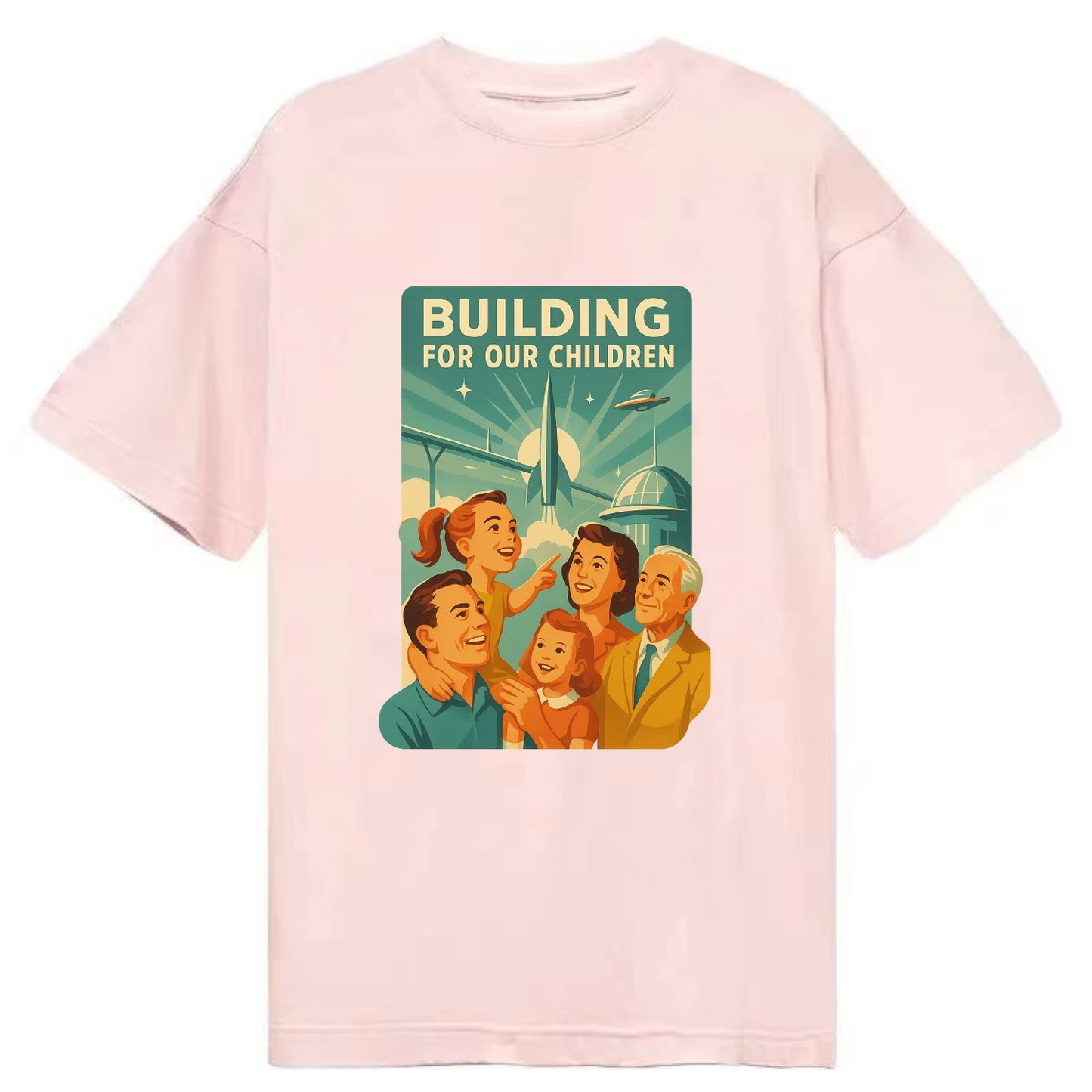 Multiple generations celebrating progress together - "Building for Our Children" - Classic T-shirt - Pink