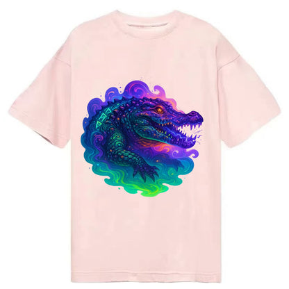 Primordial crocodile with scales pulsing plasma energy in green and purple, - Classic T-shirt - Pink