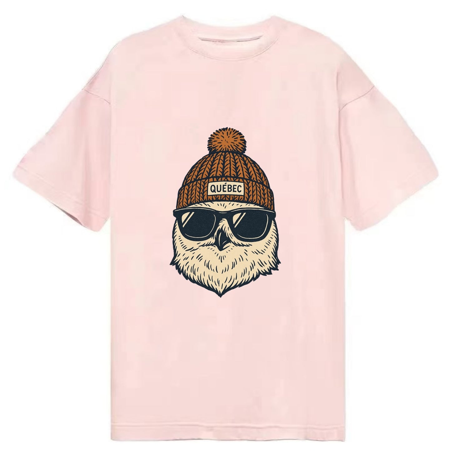 Quebec City Snowy Owl wearing Quebec beanie with pom pom and wayfarer sunglasses - Classic T-shirt - Pink