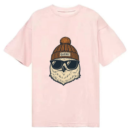 Quebec City Snowy Owl wearing Quebec beanie with pom pom and wayfarer sunglasses - Classic T-shirt - Pink