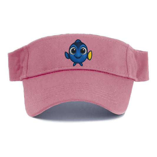 Baby Blue Tang - bright blue with yellow tail, big eyes, front-facing, Dory-style - Visor - Pink