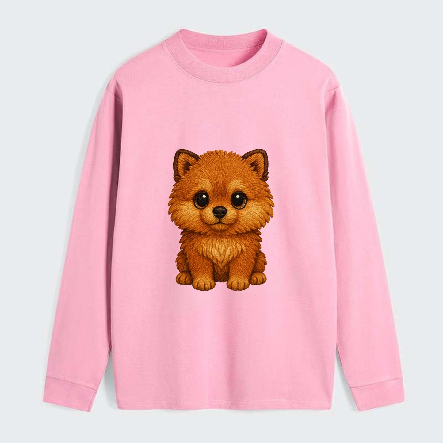 Baby Pomeranian Puppy - fluffy orange ball, fox face, tiny body, bright - Classic Long Sleeve Shirt - Pink