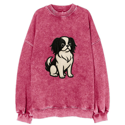 Japanese Chin - Black and white sitting Vintage Sweatshirt - Pink