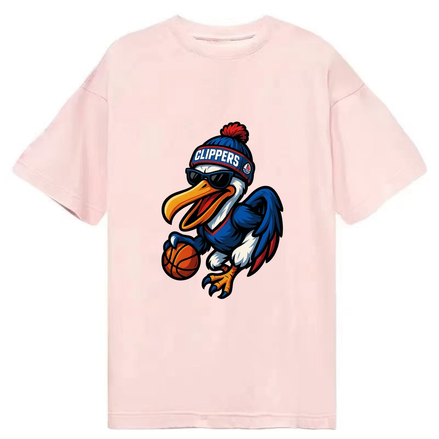 Los Angeles Pelican wearing Clippers beanie with sailboat patch and wayfarer - Classic T-shirt - Pink
