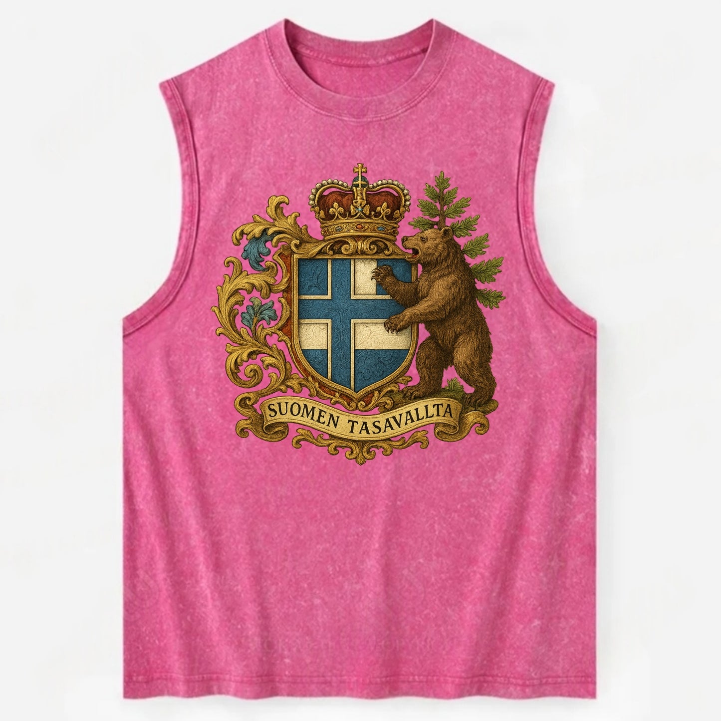 Finland Brown Bear Emblem  - Vintage Washed Tank - Pink