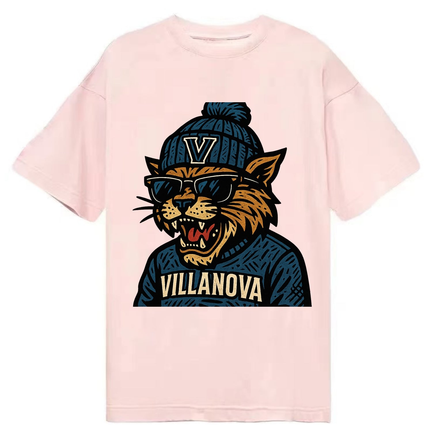 Villanova Wildcat wearing Villanova beanie with V patch - Classic T-shirt - Pink