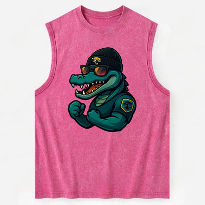 Jacksonville Alligator wearing Jaguars beanie with swamp patch and wayfarer - Vintage Washed Tank - Pink