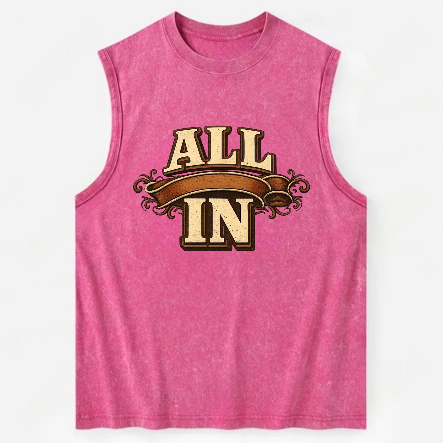 Bold typography design - "ALL IN" - complete commitment, no holding back - Vintage Washed Tank - Pink