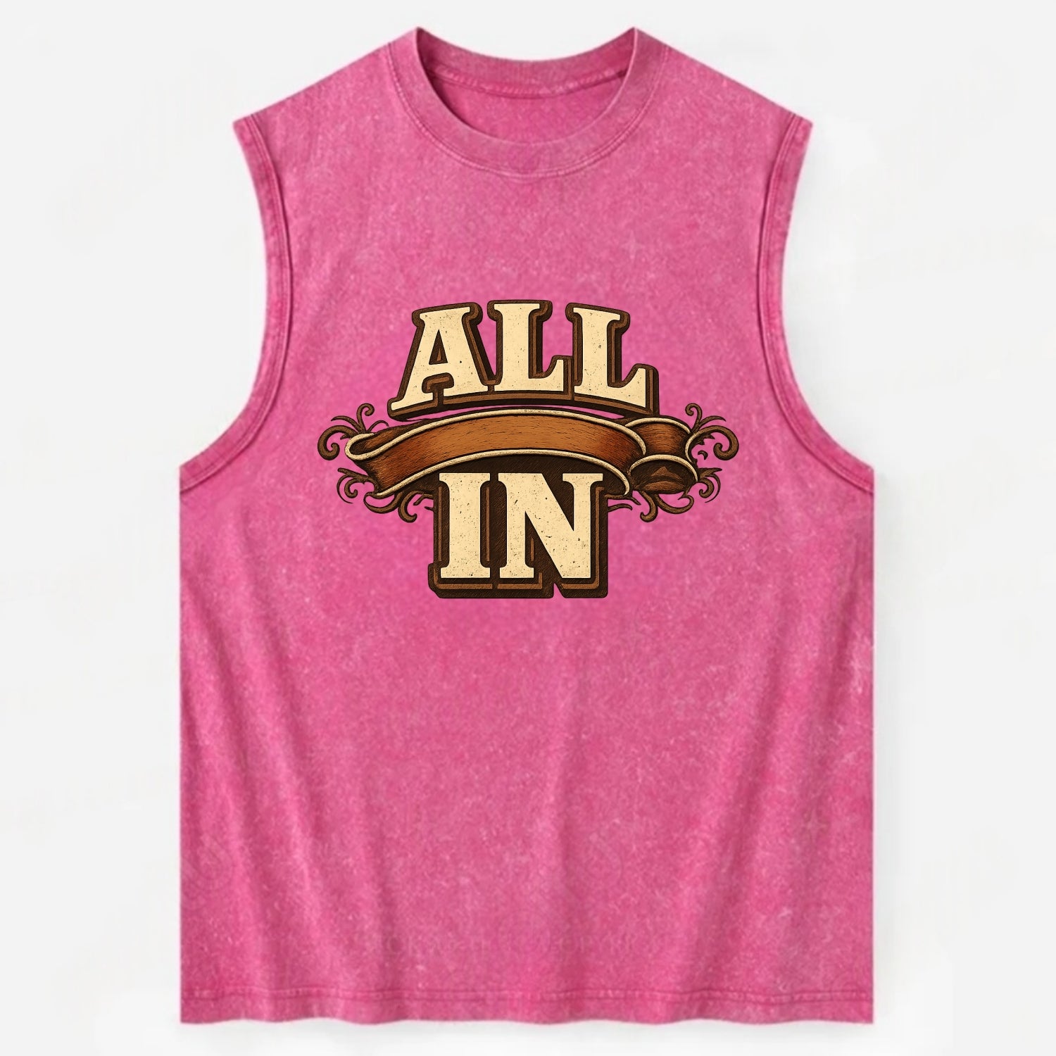 Bold typography design - "ALL IN" - complete commitment, no holding back - Vintage Washed Tank - Pink