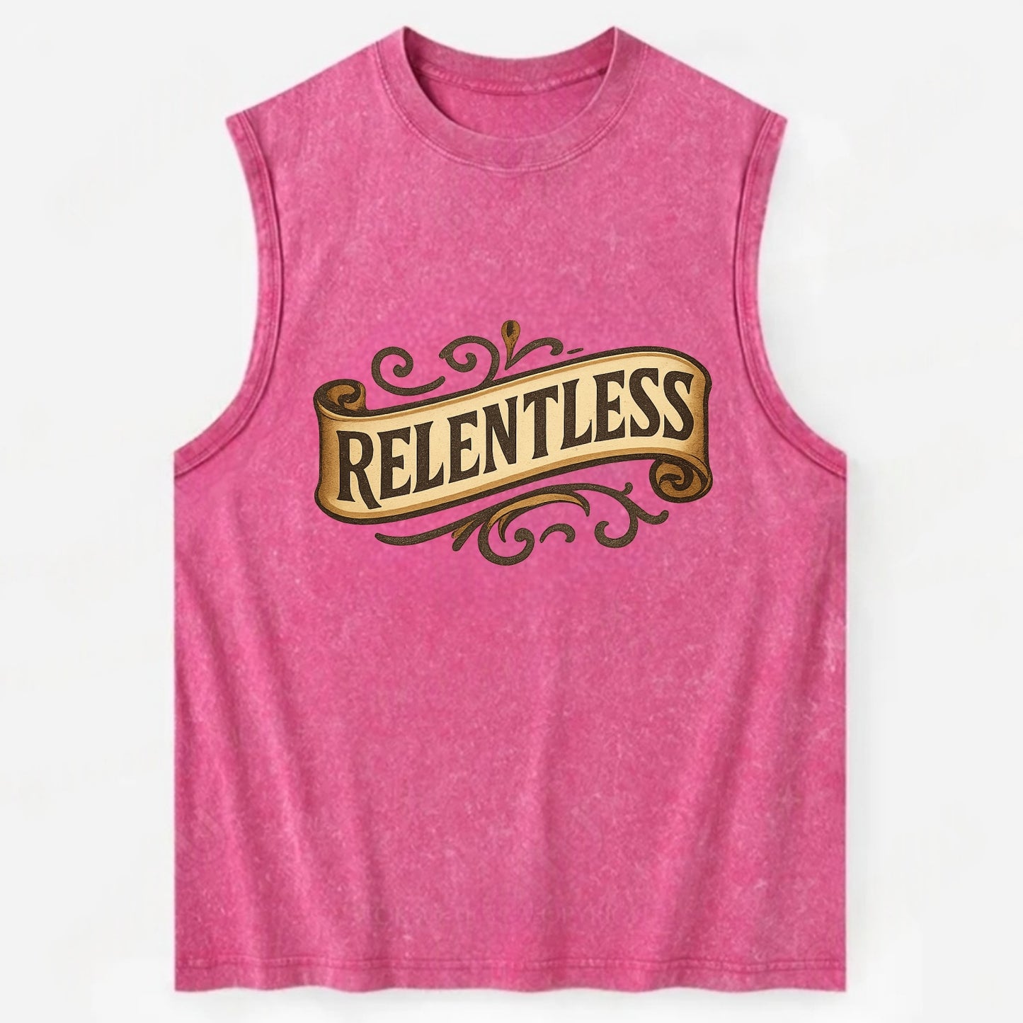 Bold typography design - "RELENTLESS" - never giving up, persistent pursuit - Vintage Washed Tank - Pink