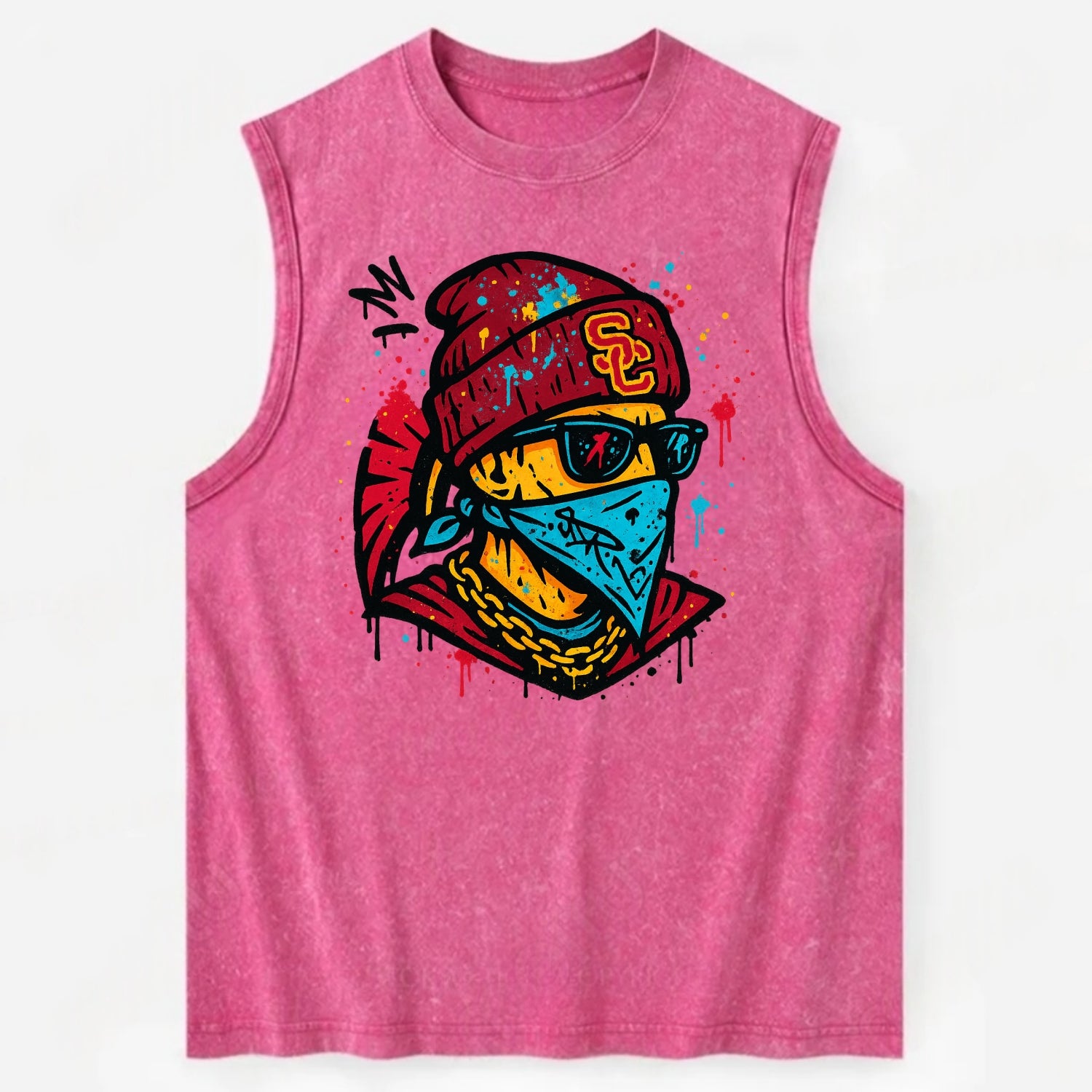Los Angeles Trojan wearing USC beanie with SC patch - Vintage Washed Tank - Pink