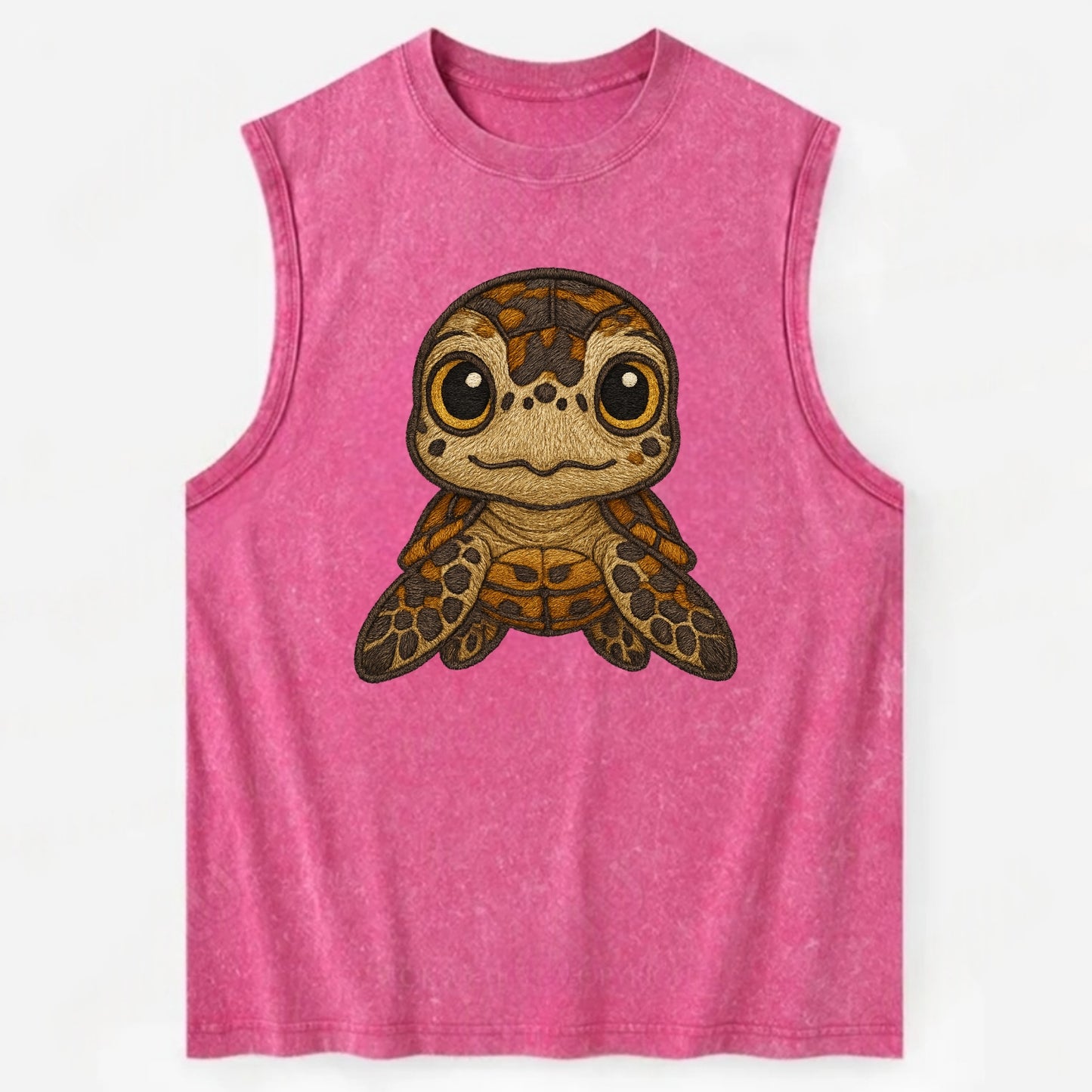 Baby Hawksbill Turtle - amber and brown shell pattern, curious golden eyes, - Vintage Washed Tank - Pink