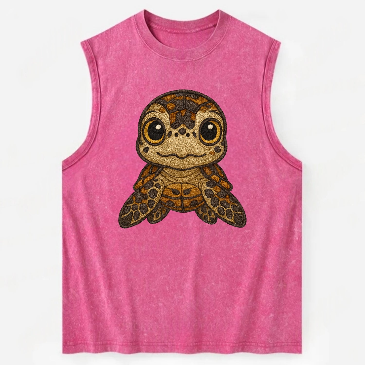 Baby Hawksbill Turtle - amber and brown shell pattern, curious golden eyes, - Vintage Washed Tank - Pink