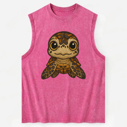 Baby Hawksbill Turtle - amber and brown shell pattern, curious golden eyes, - Vintage Washed Tank - Pink