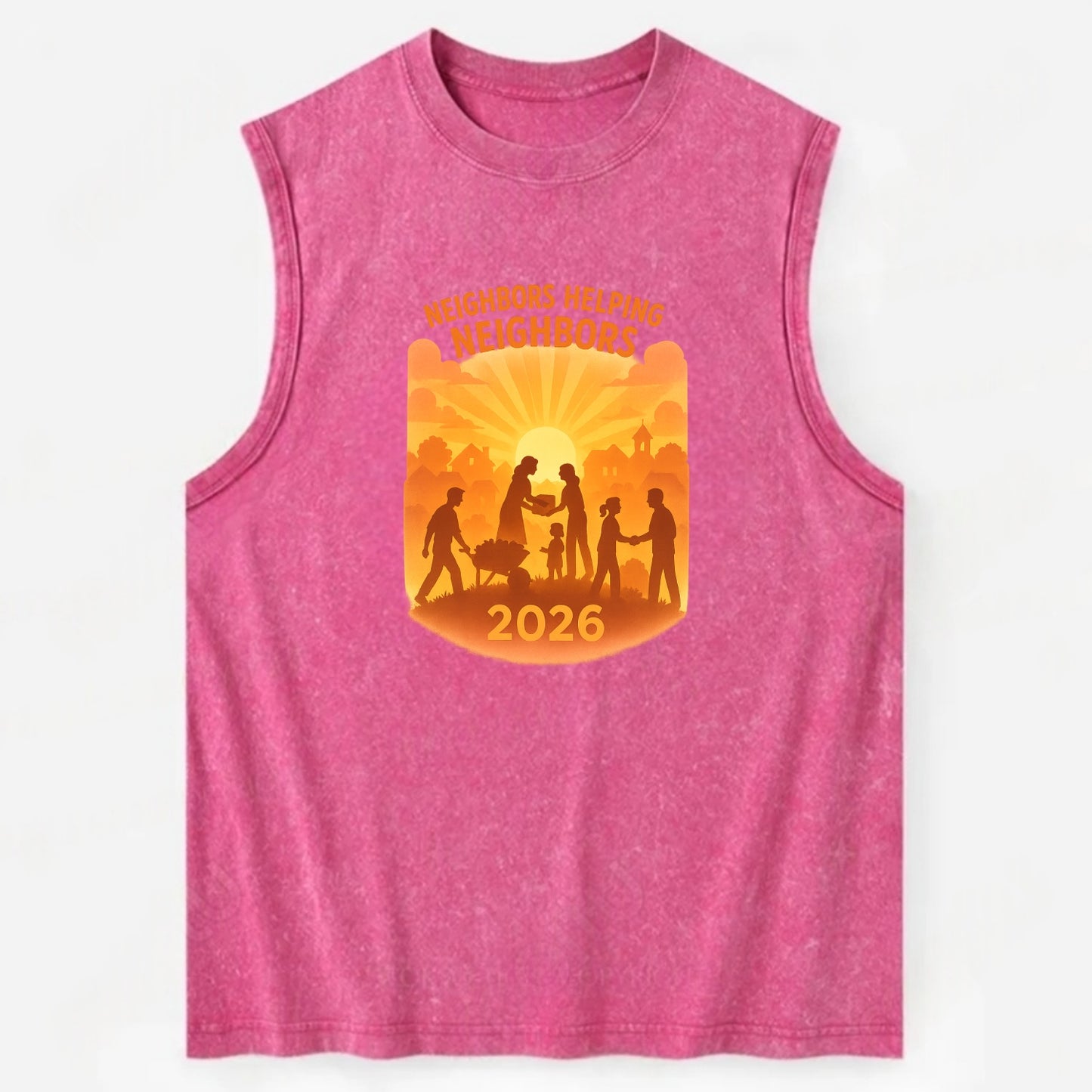 Local communities thriving with shared resources - "Neighbors Helping - Vintage Washed Tank - Pink