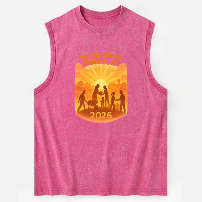 Local communities thriving with shared resources - "Neighbors Helping - Vintage Washed Tank - Pink