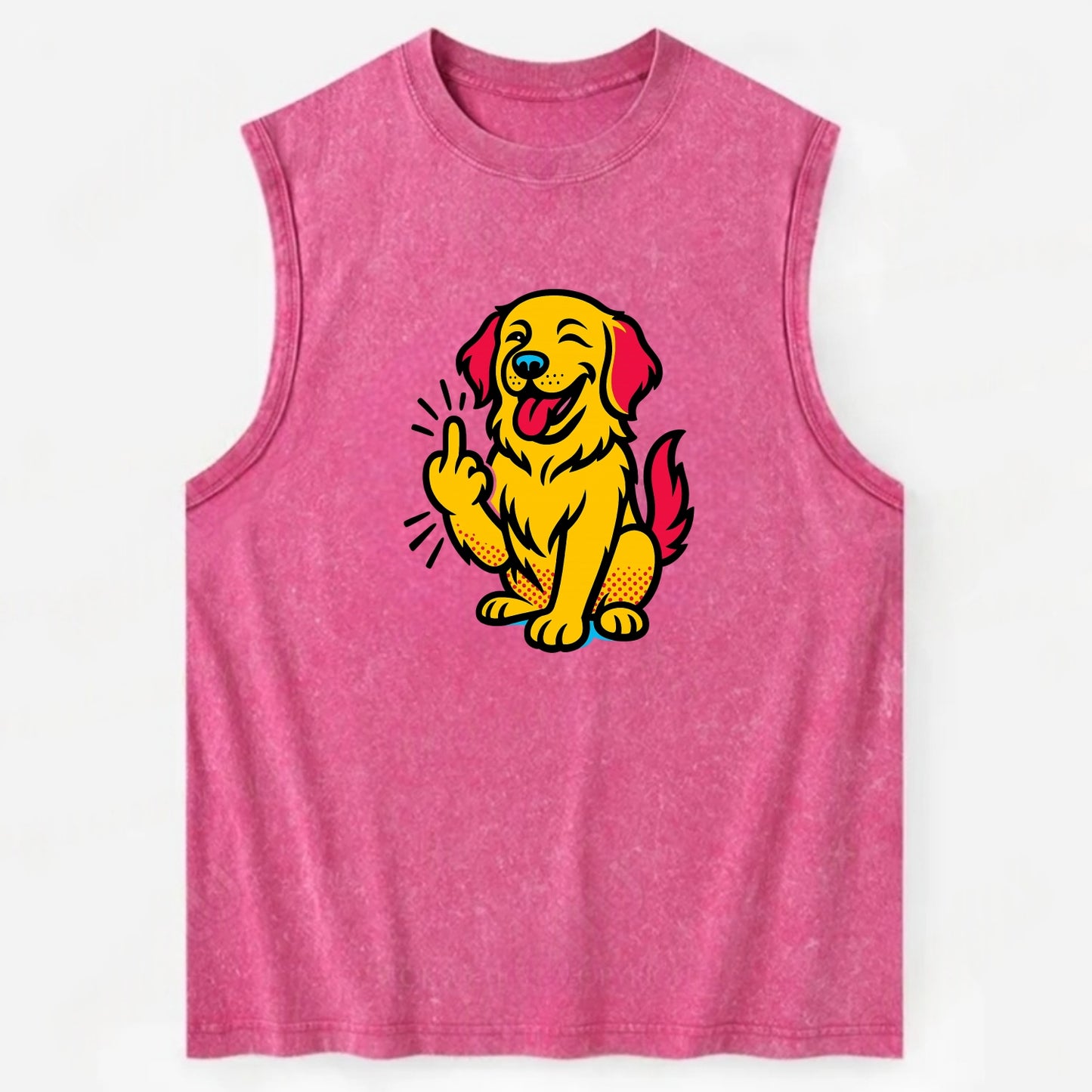 Golden Retriever with happy smile and golden coat, fluffy paw raised - Vintage Washed Tank - Pink