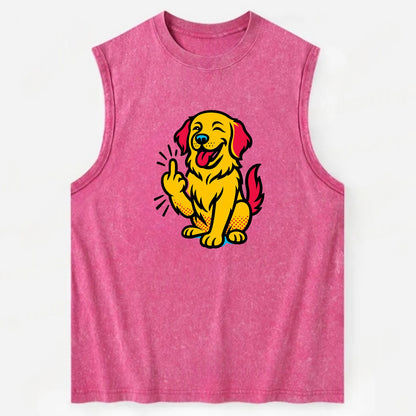 Golden Retriever with happy smile and golden coat, fluffy paw raised - Vintage Washed Tank - Pink