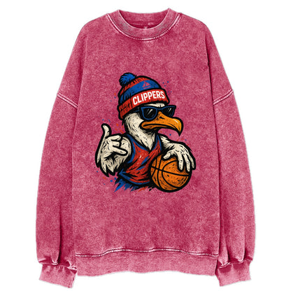 LA Seagull wearing Clippers red white and blue beanie with ship patch and - Vintage Sweatshirt - Pink