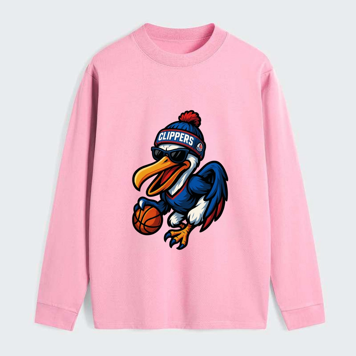 Los Angeles Pelican wearing Clippers beanie with sailboat patch and - Classic Long Sleeve Shirt - Pink