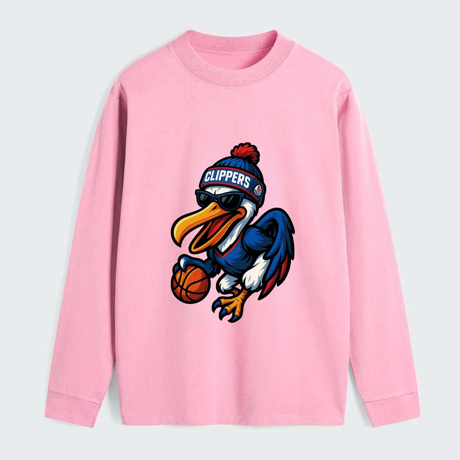 Los Angeles Pelican wearing Clippers beanie with sailboat patch and - Classic Long Sleeve Shirt - Pink
