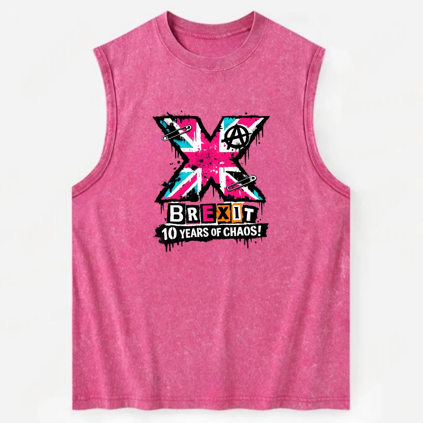 X YEARS | Roman numeral X massive | Union Jack fill pattern | Bold statement - Vintage Washed Tank - Pink