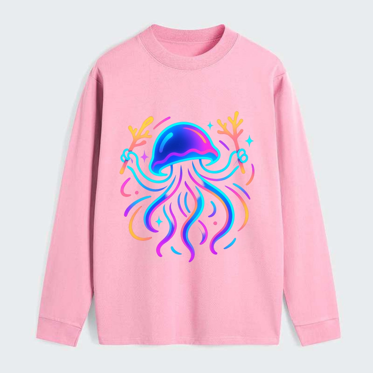 Jellyfish conducting a glow orchestra using coral batons in deep ocean - Classic Long Sleeve Shirt - Pink