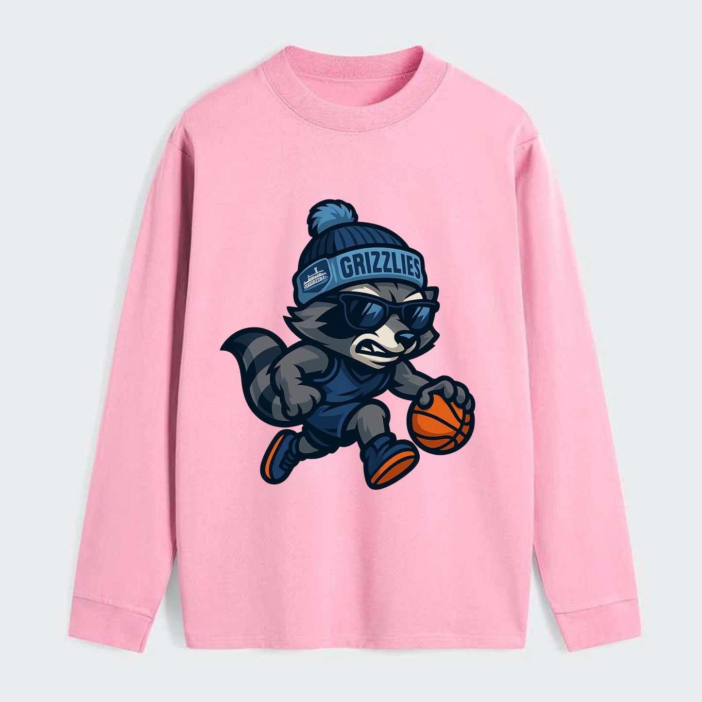 Memphis Raccoon wearing Grizzlies beanie with riverboat patch and - Classic Long Sleeve Shirt - Pink
