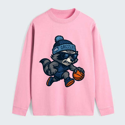 Memphis Raccoon wearing Grizzlies beanie with riverboat patch and - Classic Long Sleeve Shirt - Pink