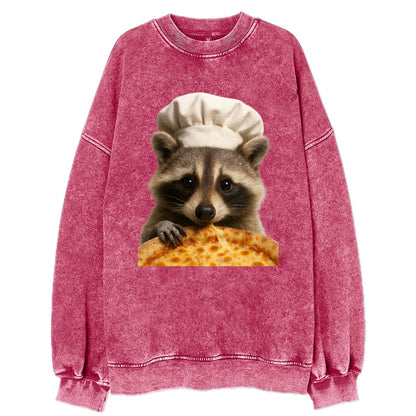 Pizza Dad Raccoon  - Vintage Sweatshirt - Pink