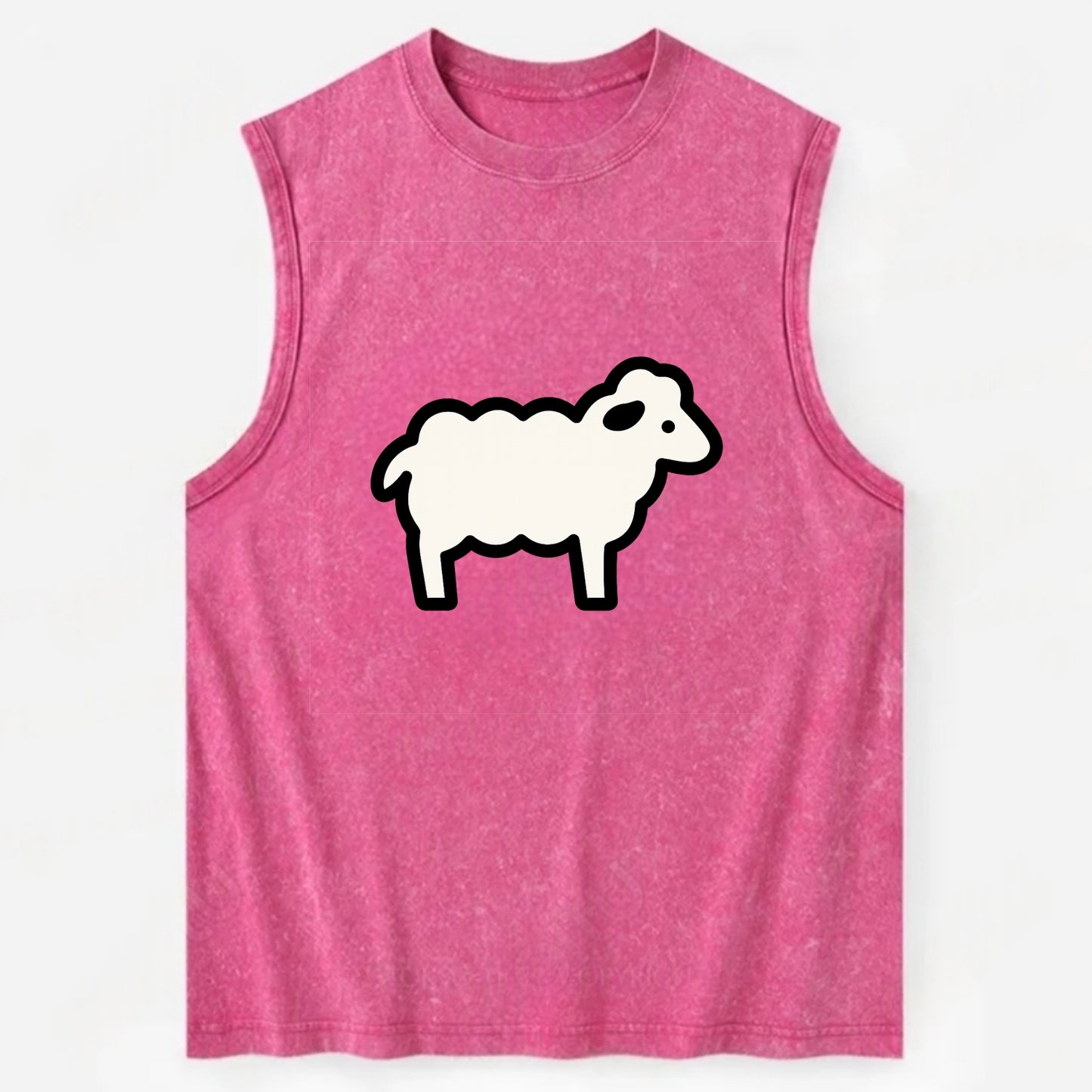 Sheep - White fluffy wool flat side profile - Vintage Washed Tank - Pink
