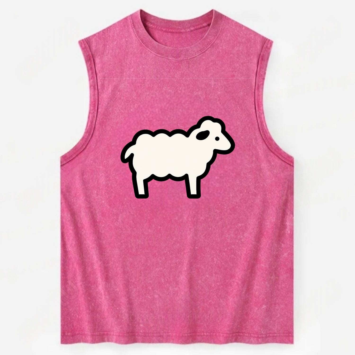 Sheep - White fluffy wool flat side profile - Vintage Washed Tank - Pink