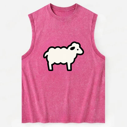 Sheep - White fluffy wool flat side profile - Vintage Washed Tank - Pink