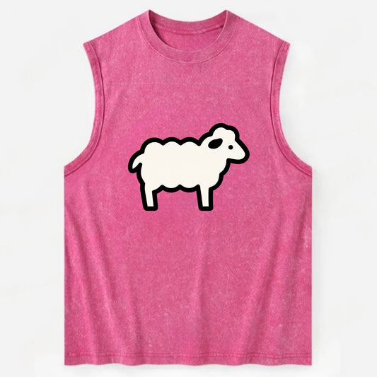 Sheep - White fluffy wool flat side profile - Vintage Washed Tank - Pink