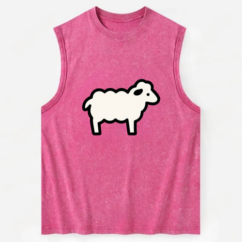 Sheep - White fluffy wool flat side profile - Vintage Washed Tank