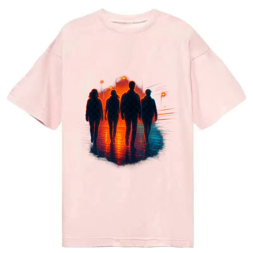 gang of silhouettes walking together at sunset by the beach - Classic T-shirt
