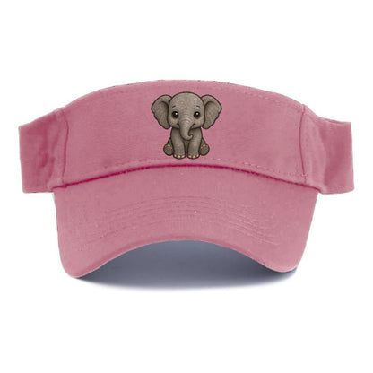 Baby Elephant - gray wrinkly, tiny trunk, large floppy ears, kind dark eyes, front-facing, - Visor - Pink