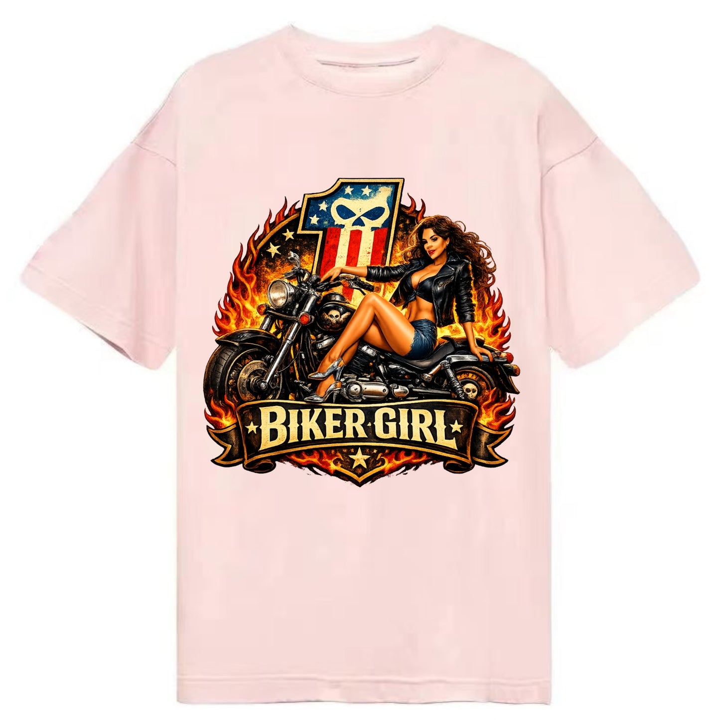 Vintage Biker Pin Up - Classic T-shirt - Pink