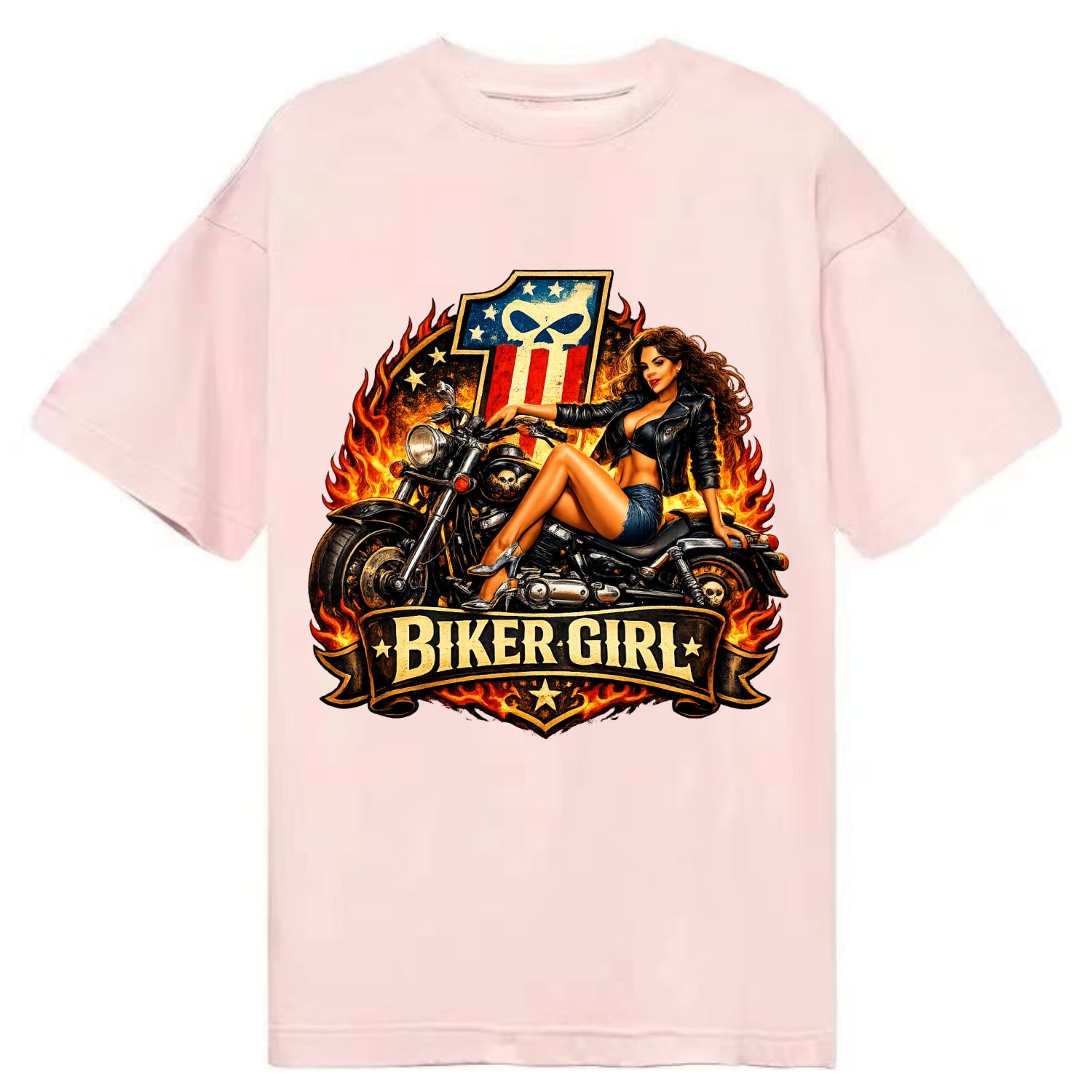 Vintage Biker Pin Up - Classic T-shirt - Pink