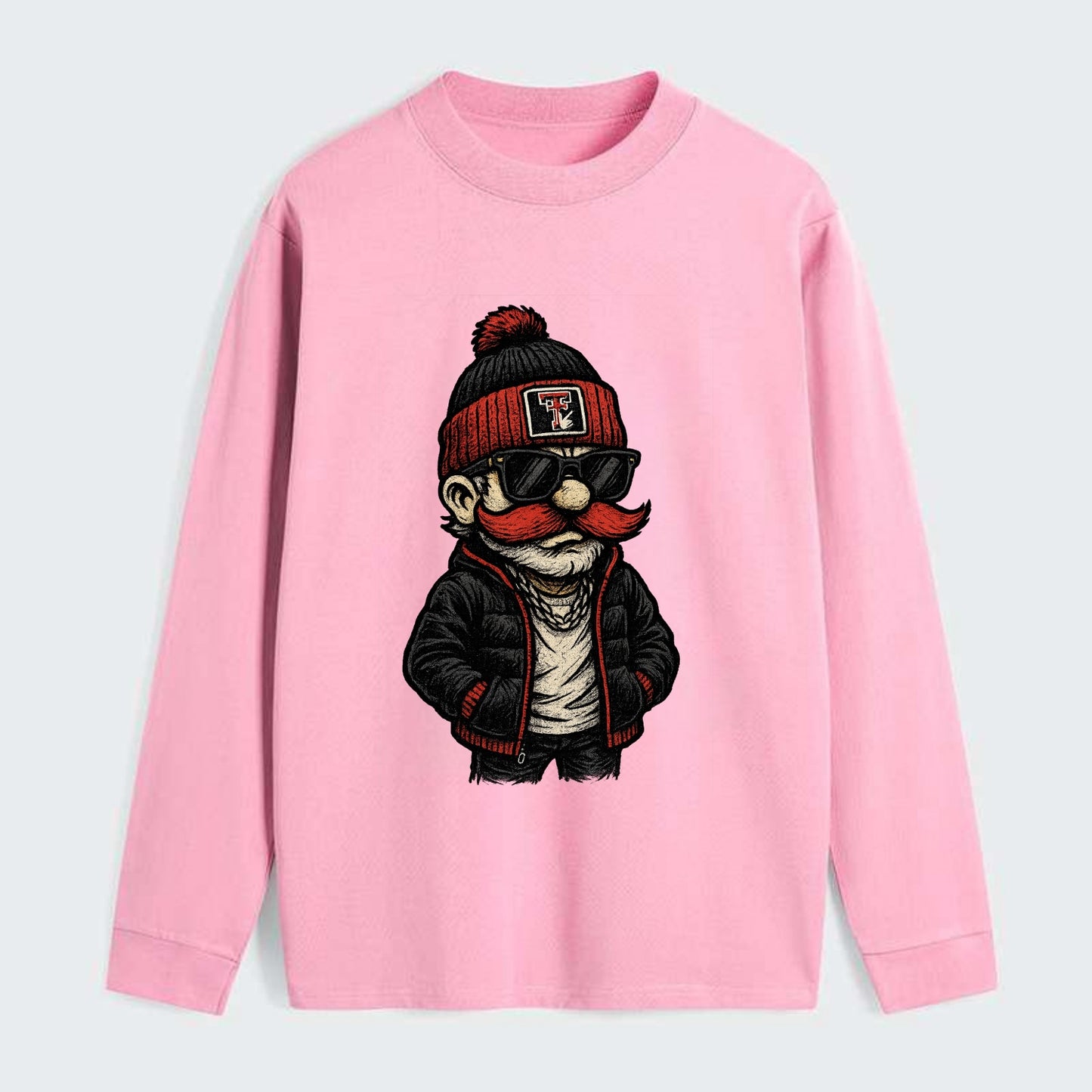 Lubbock Raider wearing Texas Tech beanie with guns up patch - Classic Long Sleeve Shirt - Pink