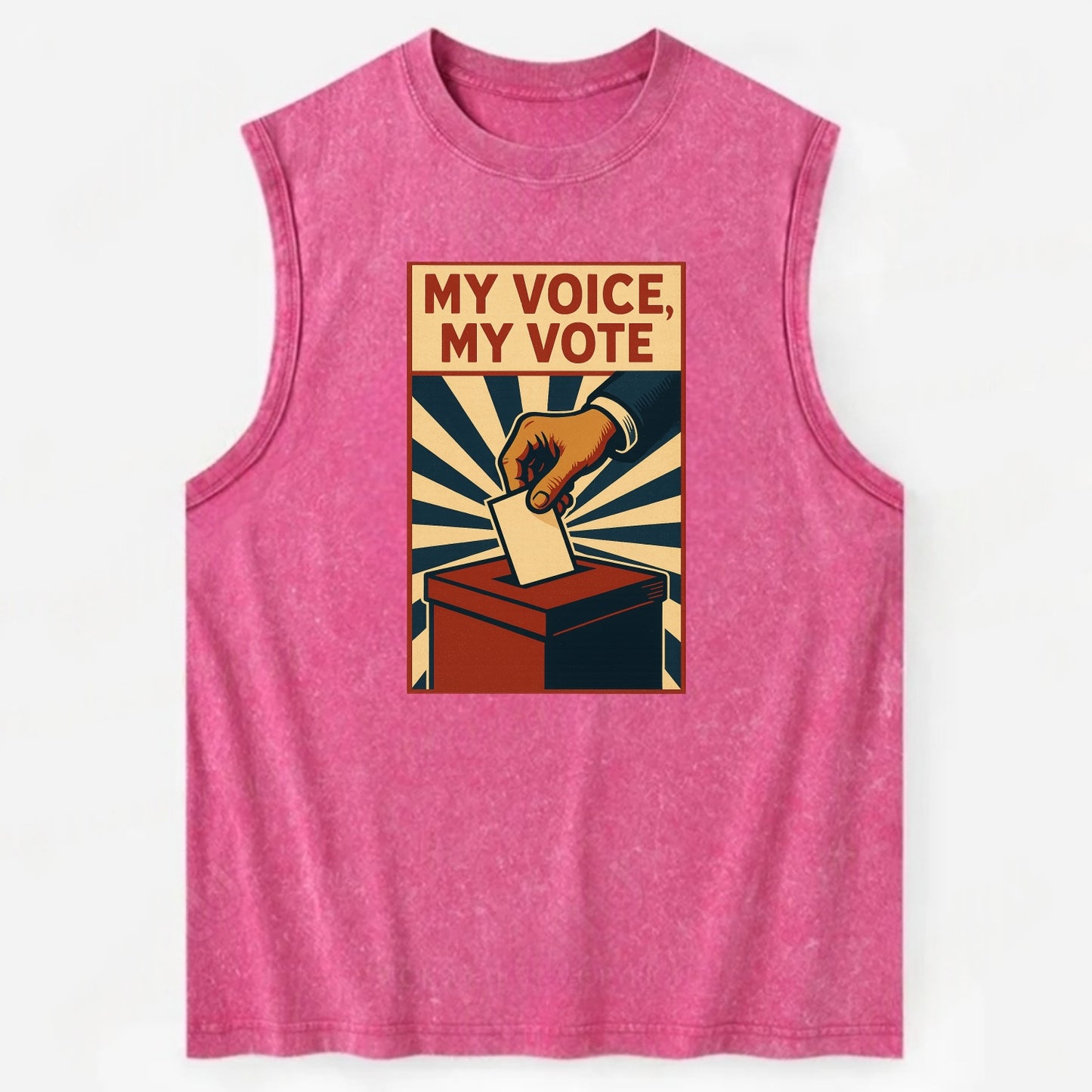 Hand dropping ballot into box with determination - "My Voice, My Vote" - - Vintage Washed Tank - Pink