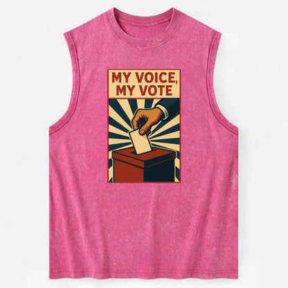 Hand dropping ballot into box with determination - "My Voice, My Vote" - - Vintage Washed Tank - Pink
