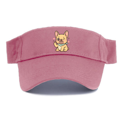 French Bulldog sitting with bat ears up, strong paw with sass - Visor - Pink