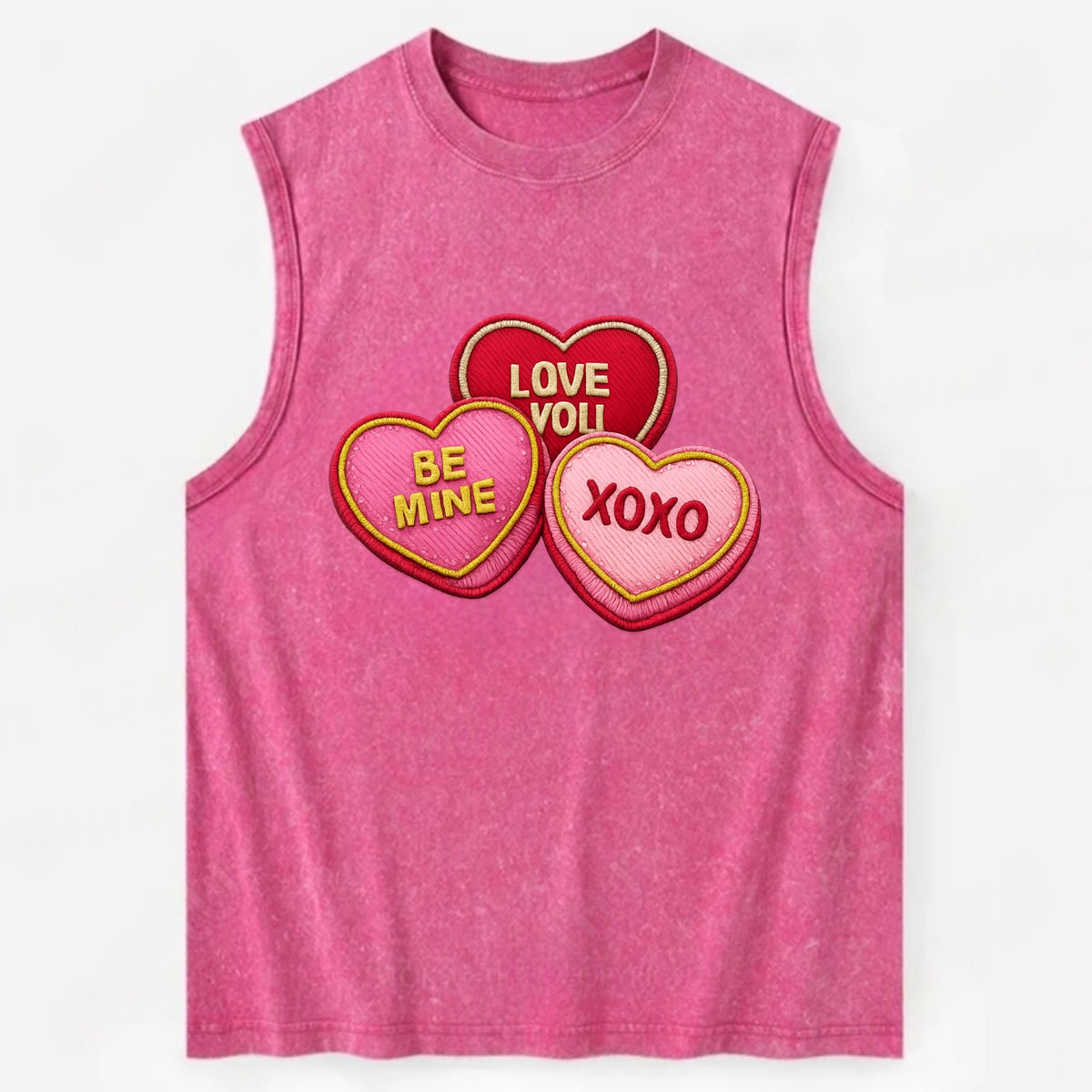 VALENTINES HEARTS - candy hearts in pink and red , love day - Vintage Washed Tank - Pink
