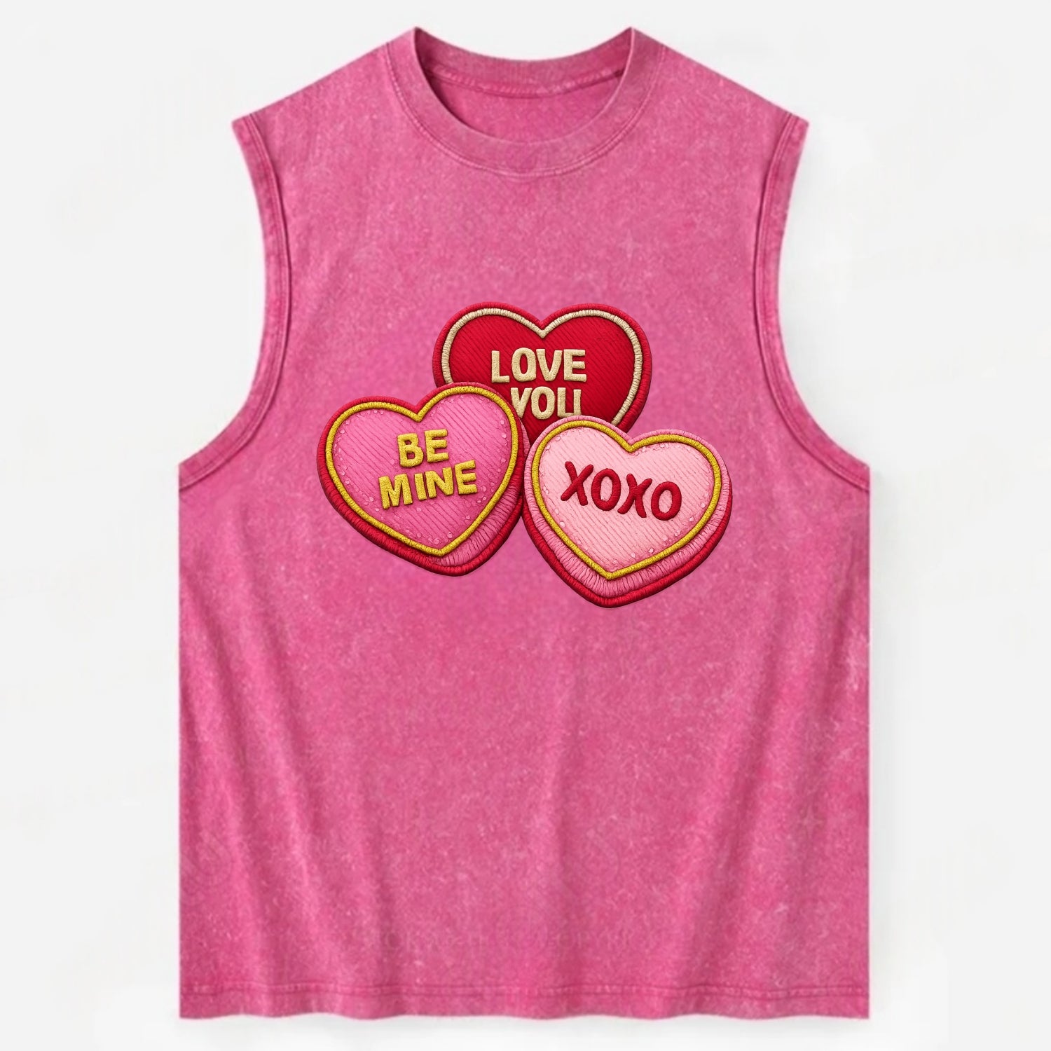 VALENTINES HEARTS - candy hearts in pink and red , love day - Vintage Washed Tank - Pink