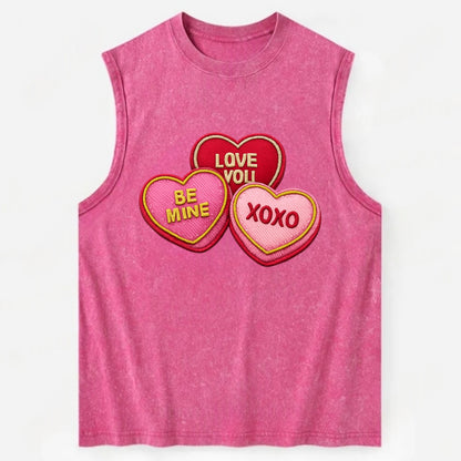 VALENTINES HEARTS - candy hearts in pink and red , love day - Vintage Washed Tank - Pink