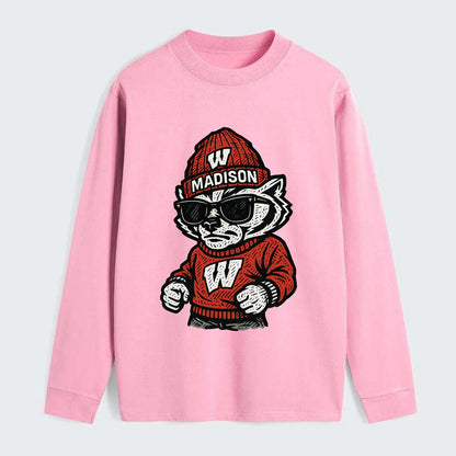 Madison Badger wearing Wisconsin beanie with motion W patch - Classic Long Sleeve Shirt - Pink