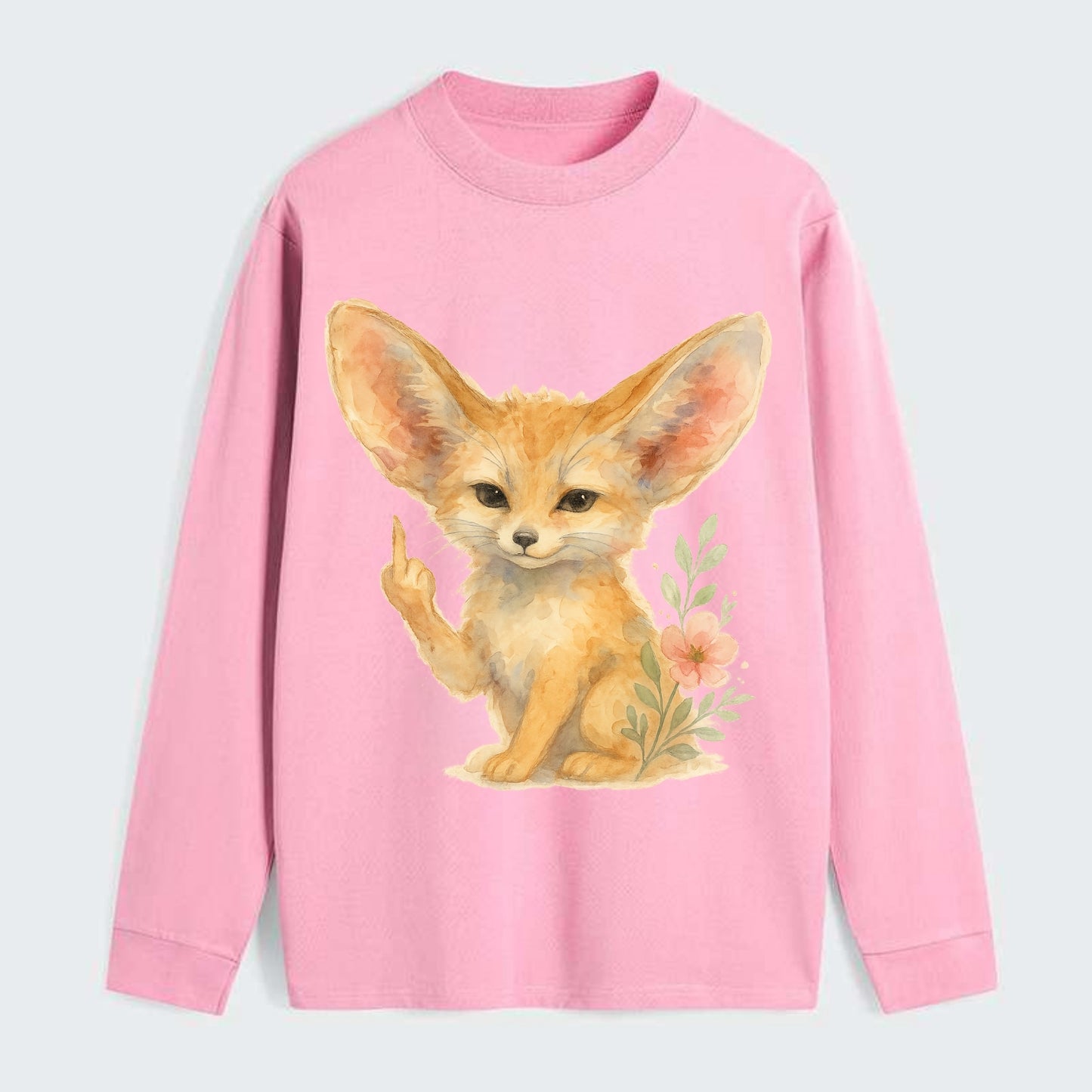 tiny fennec fox with oversized ears, one small paw raised in sass - Classic Long Sleeve Shirt - Pink